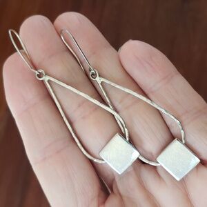 Vintage Sterling Silver Teardrop Geometric Earrings 925 Minimalist Modernist